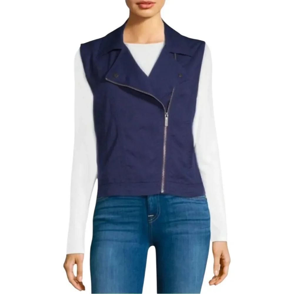 Sanctuary Women's Tencel Moto Vest Front Zip Asymmetrical Ocean Ink Blue Large